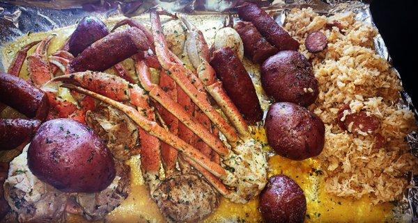 Crab boil with a side of chicken & sausage  jambalaya