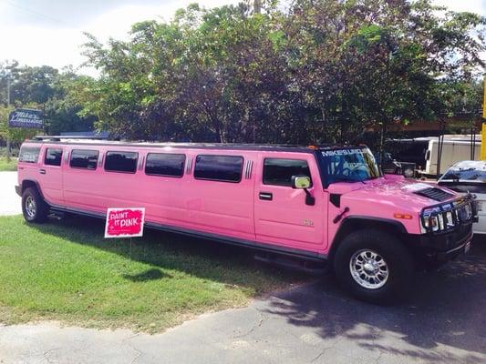 Our pink Hummer limousine seats 20