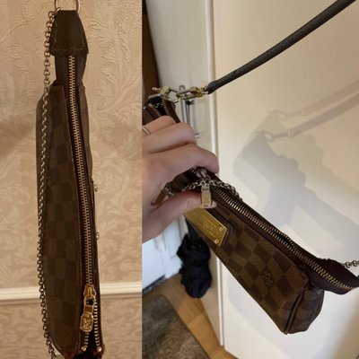 Full zipper replacement on a retired Louis Vuitton bag (left= fixed bag)