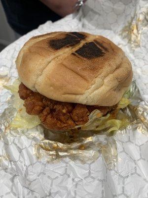 Nashville Hot Chicken Tender Sandwich With Burnt buns