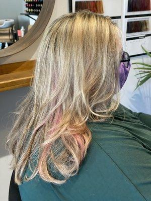 Partial highlight (foils) with a pop of pink.  I truly enjoy foiling, the end result is always so lovely.