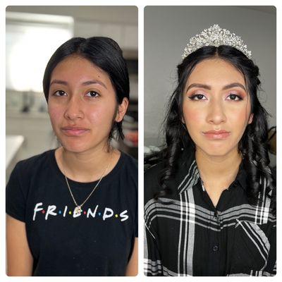 Before and after on my beautiful quinceañera