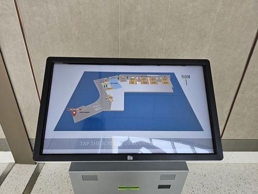 There are kiosks in the lobby with directories, maps & case information.