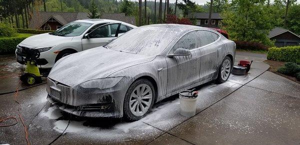 Tesla getting a bath!