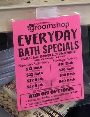 Bathing prices as of 2/16/19