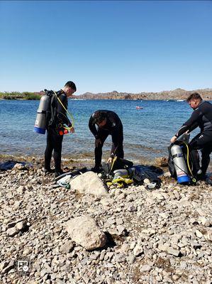 Gear set up for shore dive