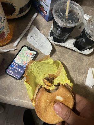 Burger with a bite taken out of it. No we didn't do that either