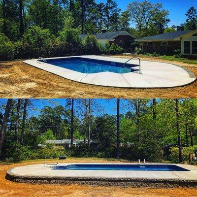 Vinyl pool with retaining wall