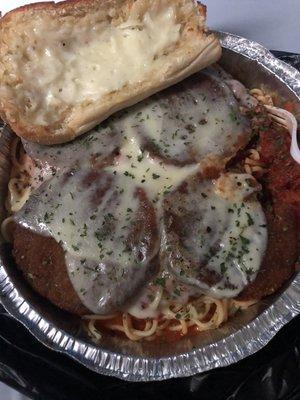 Egg Plant Parm with garlic bread. (I added the parsley on top cause I'm obsessed.)