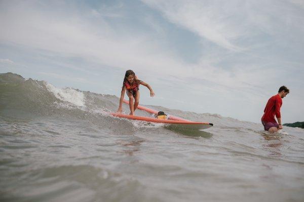 Kids love learning to surf Lake Michigan!