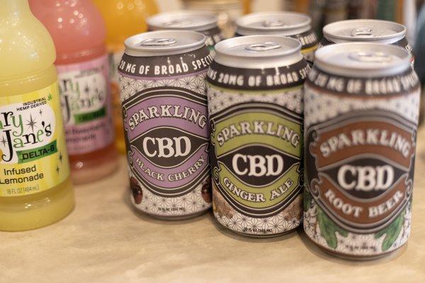 CBD soda and Delta 8 Lemonade beverages are available in our coffee bar. Samples available.