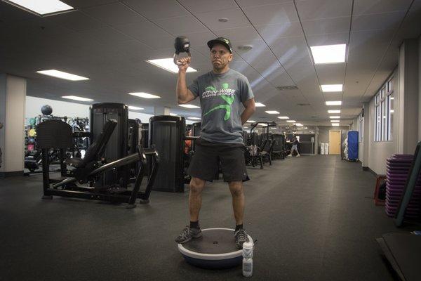 Our fitness floor with free weights and machines.