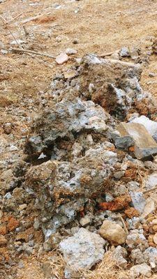 Ugly, uneven concrete block work.Concrete blocks gave way, Wet concrete flowed into yard and over trees!