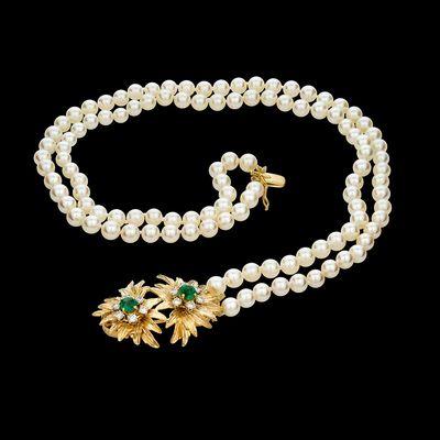 Pearl with Custom Emerald and Diamond Clasp Necklace JBJEWELS #finejewelryredefined