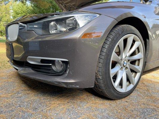 Rubbing compound along lower front bumper from their repairs