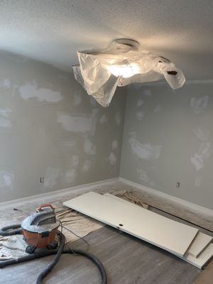 Here is the way we prep for a room paint! Just need to sand and paint now!