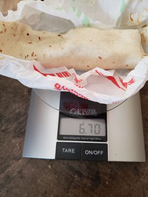 Shouldn't a half pound burrito with extra extra cheese weigh more than 6.7 oz?