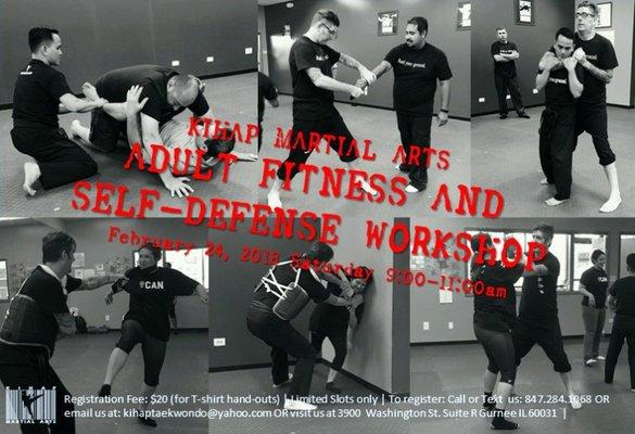 Adult fitness and self-defense workshop February 24, 2018 Saturday 9am-11am