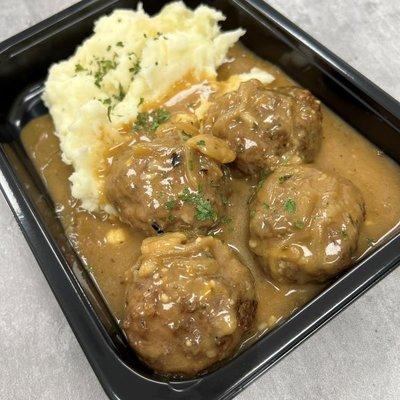 French Onion Meatballs with Mashed Potatoes