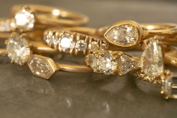 Bridal designs of shop owner and independent designer Erin Cuff Jewelry, who specializes in antique diamonds and custom design.