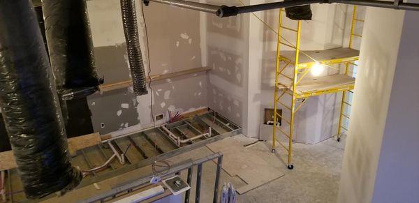 Framing, plumbing and drywall