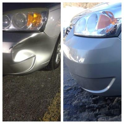 The before and after of some prompt & outstanding body work after ordering a new bumper for my Malibu as quoted!