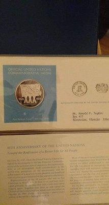 Official united nations commorative medal first edition proof sterling silver 1945-1975 xxx anniversary