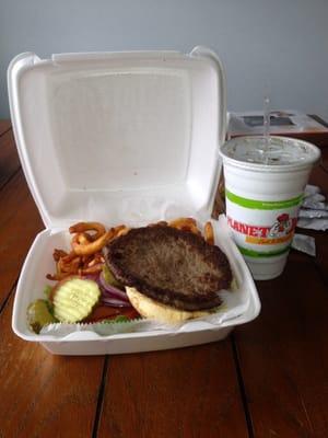 turkey burger with curly fries and Pepsi! My Pepsi was flat, food cold and wasn't tasty!!