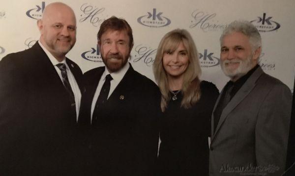 Brian with Chuck Norris, Mrs Gena Norris and actor Marshall Teague in Texas making a positive impact