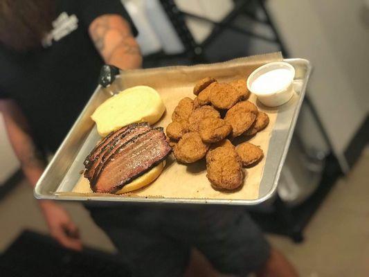 Brisket sandwich & fried pickles