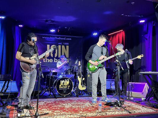 Sound Check! John (the band leader, on the right), my bandmates and myself (on the left) at the Federal Bar