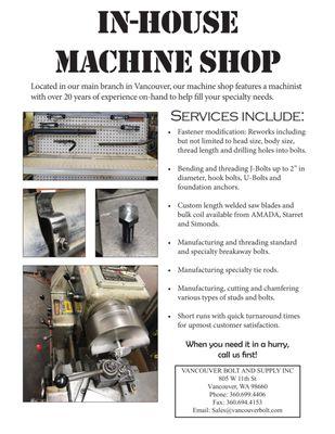 Our corporate location boasts its own in-house machine shop!