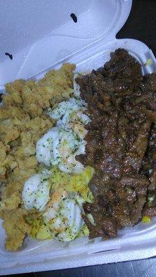 Create A Platter Daily  Fried Conch, Grilled Shrimp And Sauteed Steak Over A Healthy Bed Of Seafood Rice