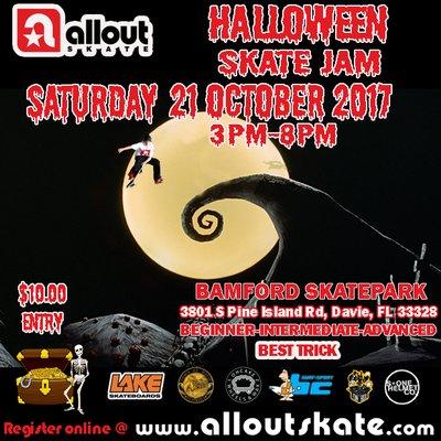 Halloween Skate Jam 21 October 2017 Enter at www.alloutskate.com