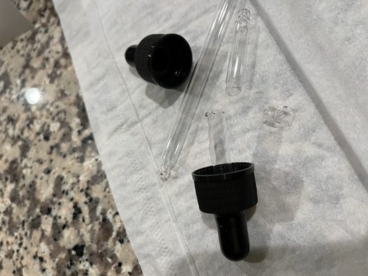 2 broken glass droppers upon arrival due to being shipped loosely in plastic bag together