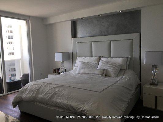 Interior Painting Miami Beach 
Quality Residential Painting and High end finishes. Back Accent Metallic Silver Wall.