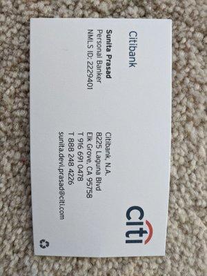 Sunita Prasad business card.