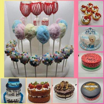 Circus cake pops, unicorn cupcakes, strawberry shortcake.