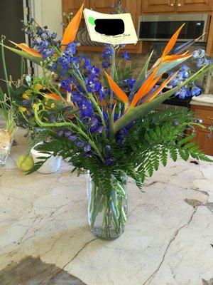 Birds of Paradise & Delphinium - Spring bouquet