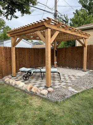 Paver patio installation with new design and pergola installation