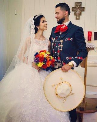 My dress, my crown, my veil and my bouquet.