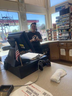 This lady that works this gas station has very rude customer service she needs to be fired