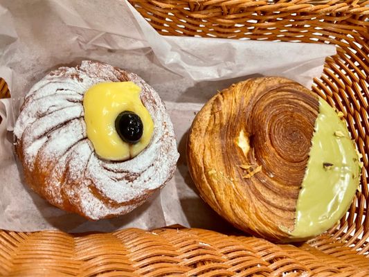 Zeppola - Custard (left) croissant - pistachio (right)