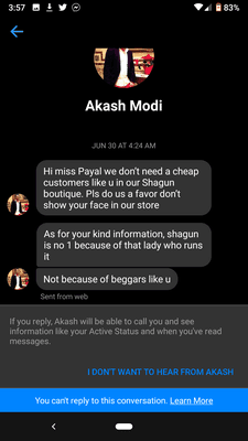 A screenshot of the very unprofessional reply I received from Shagun for my honest review.  Calling me a beggar.