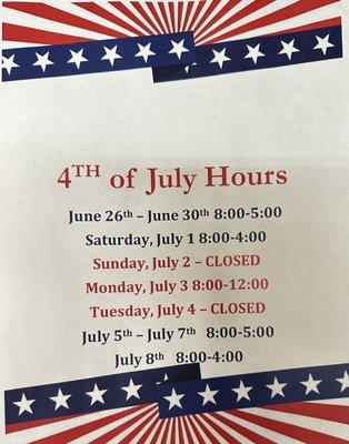 See updated hours for the holiday! Happy 4th of July 2023!