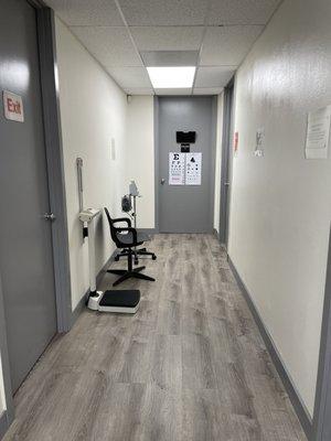 Hall area where height/ weight and blood pressure is taken