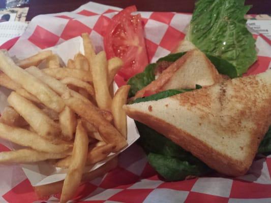 Crispy chicken sandwich and fries.