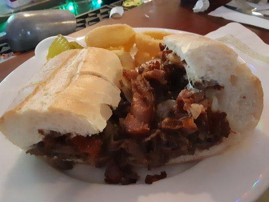 Bacon cheese steak sandwich