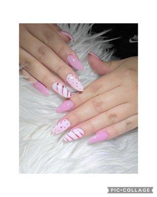 Dip powder on Natural nail {Candy Cane}