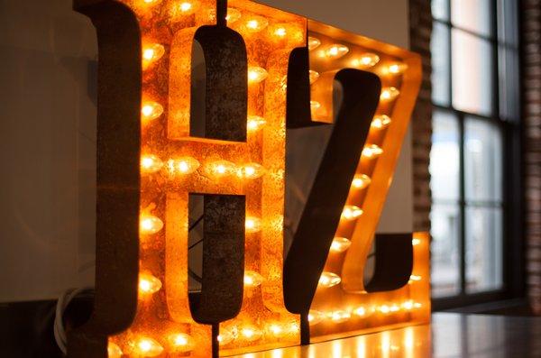 HZ light up signage close up